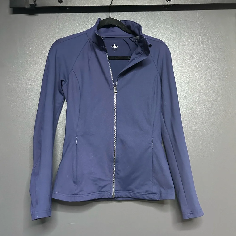 ALO Yoga Mesh Sleeve Zip Up Jacket Navy S